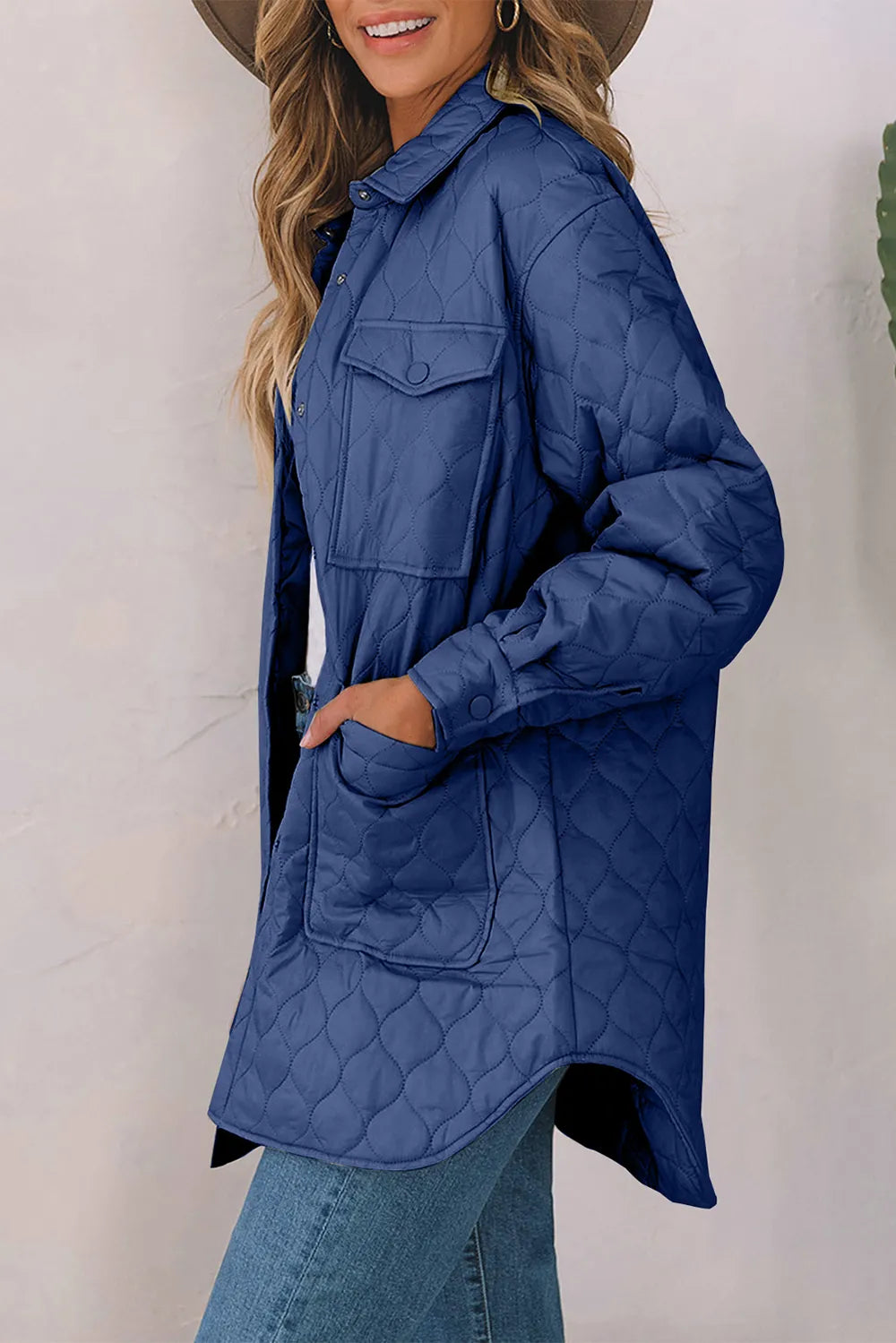 Snap Down Collared Winter Coat - Fashorio