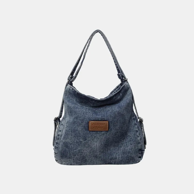 Adjustable Strap Denim Shoulder Bag Medium One Size - Fashorio