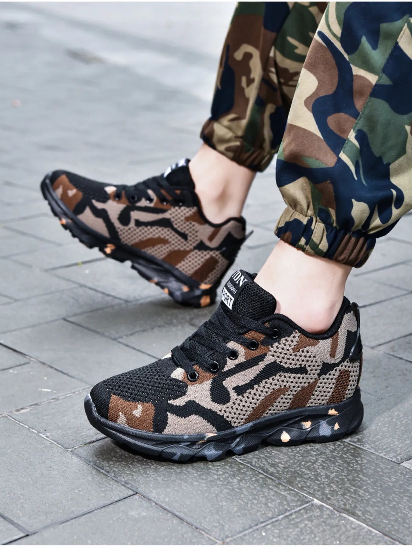 Camouflage Mesh Athletic Sneakers Orange - Fashorio