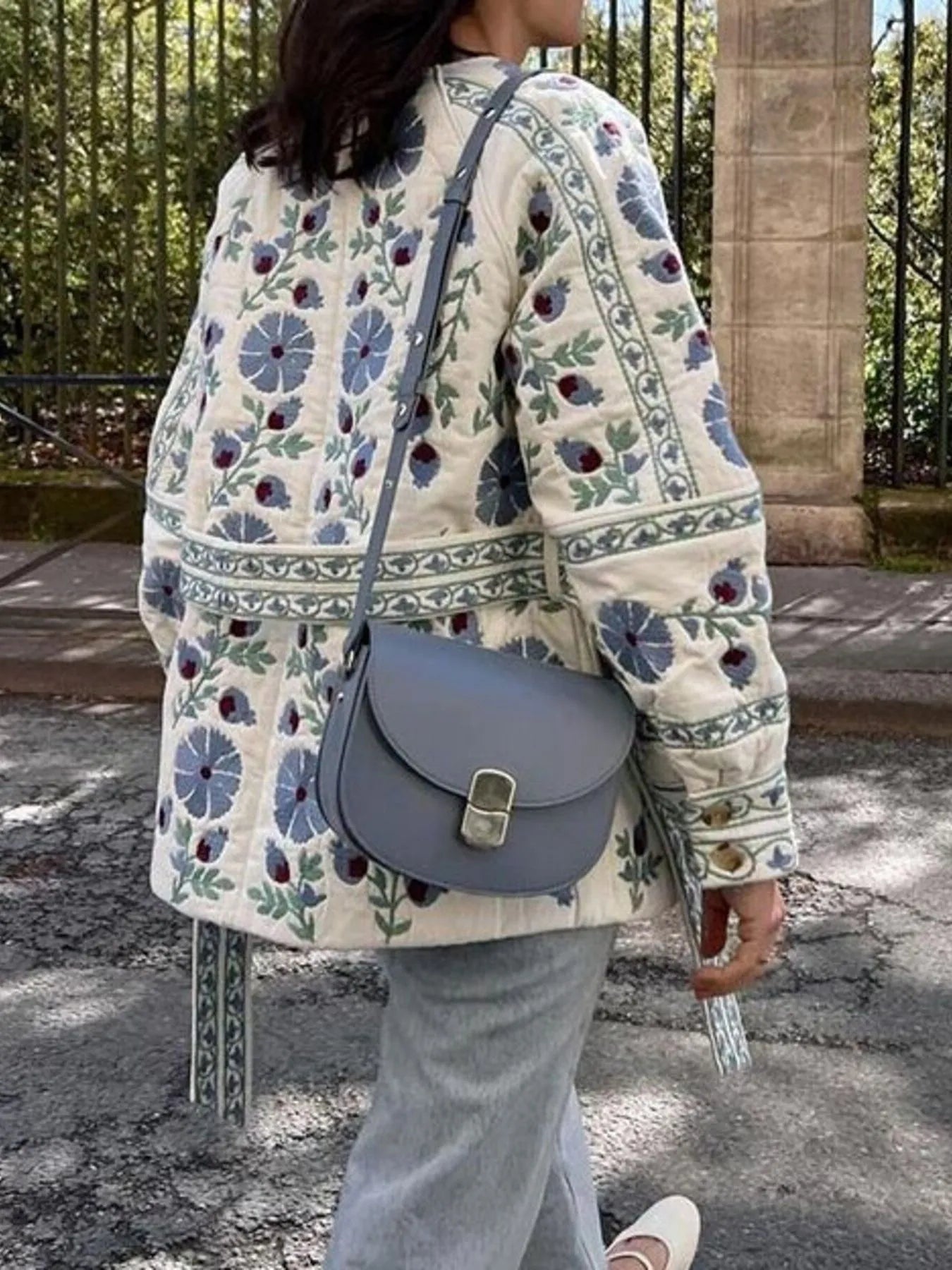 Printed Button Down Long Sleeve Winter Coat - Fashorio