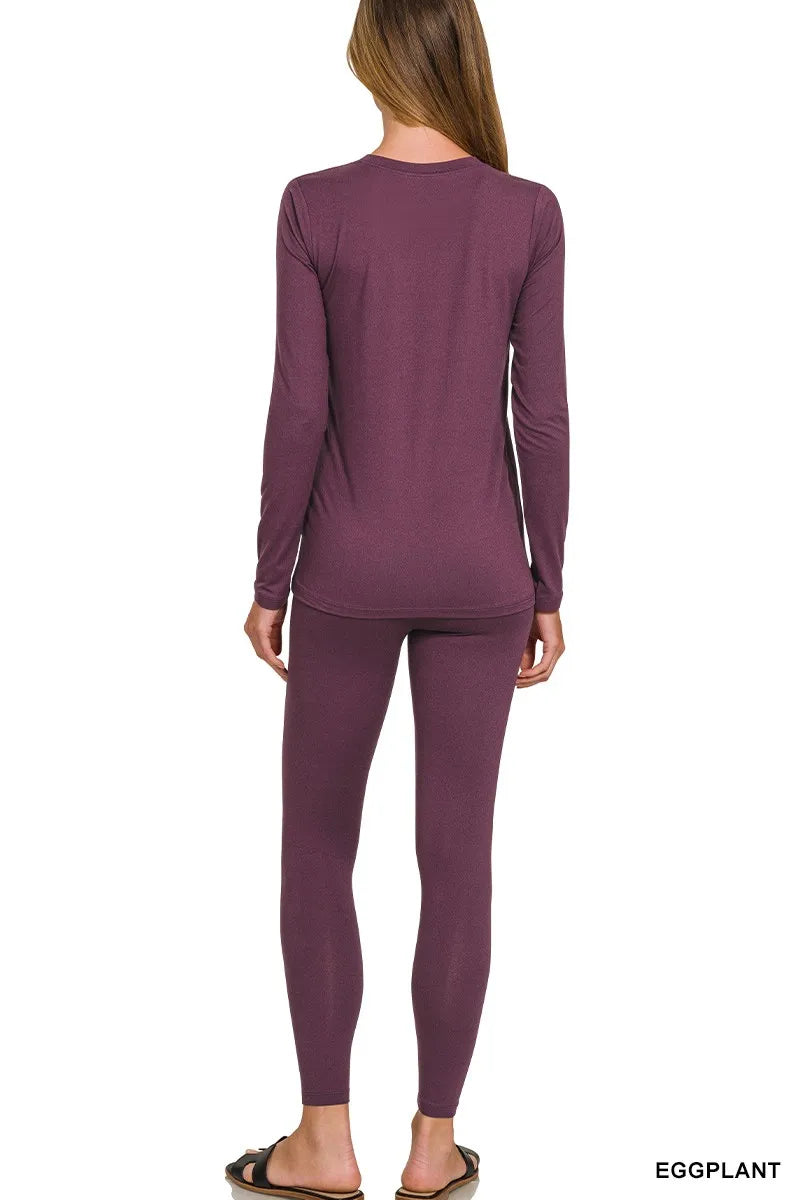 Zenana Microfiber Round Neck Top and Leggings Set - Fashorio