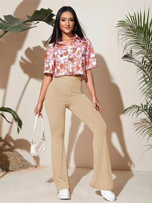 Full Size High-Waist Flare Active Pants Plus Size - Fashorio