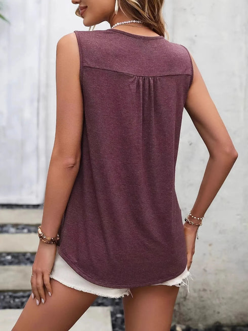 Lace Panel Scoop Neck Tank - Fashorio