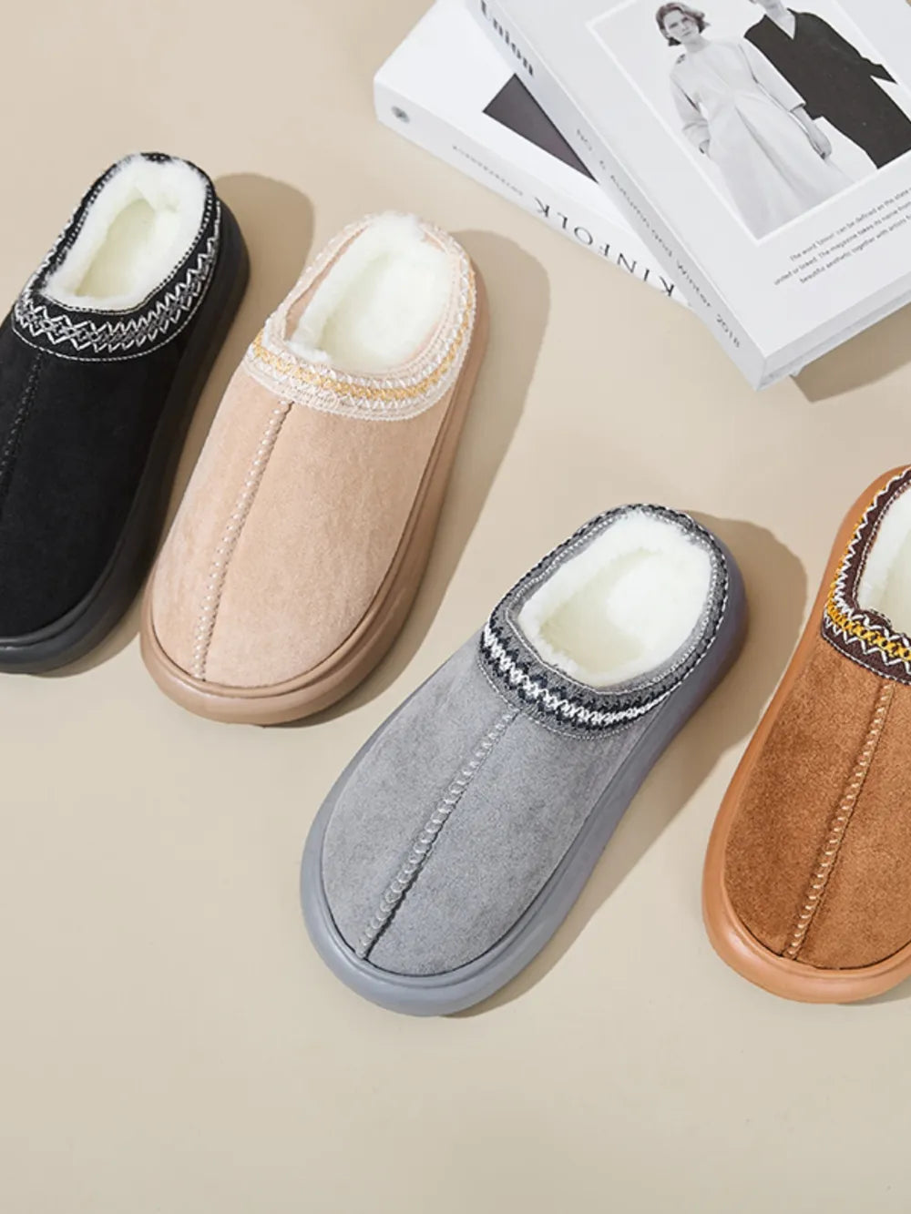 Faux Fur Suede Platform Slippers - Fashorio