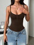 Adjustable Straps Scoop Neck Bodysuit Brown - Fashorio