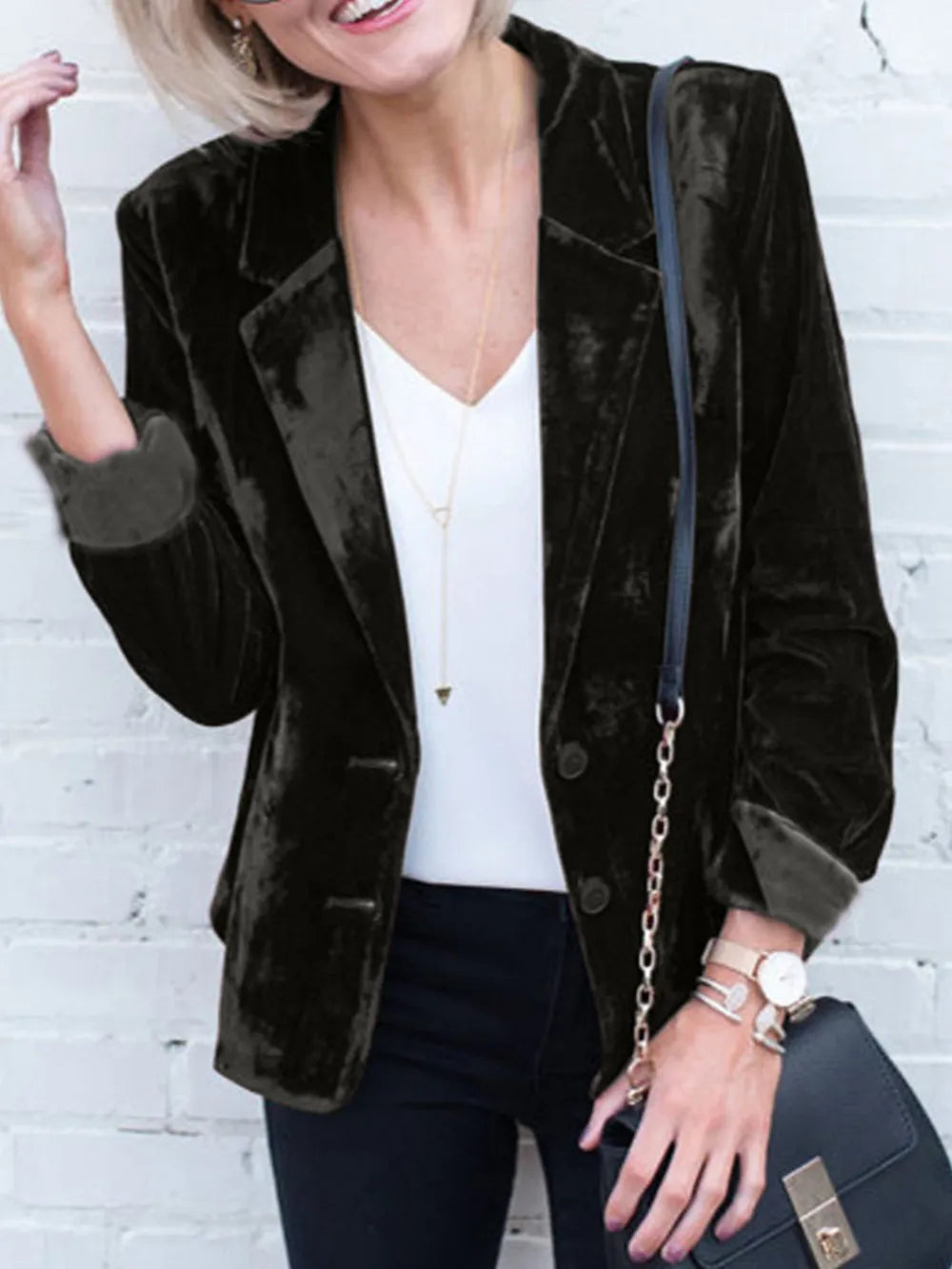 Button Up Lapel Collar Blazer - Fashorio