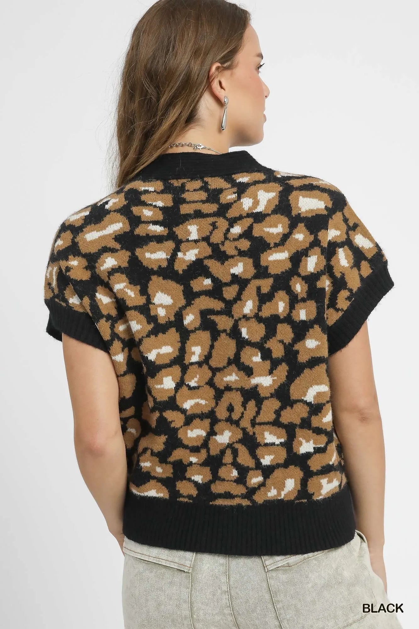 Umgee Leopard Button Down Short Sleeve Cardigan - Fashorio