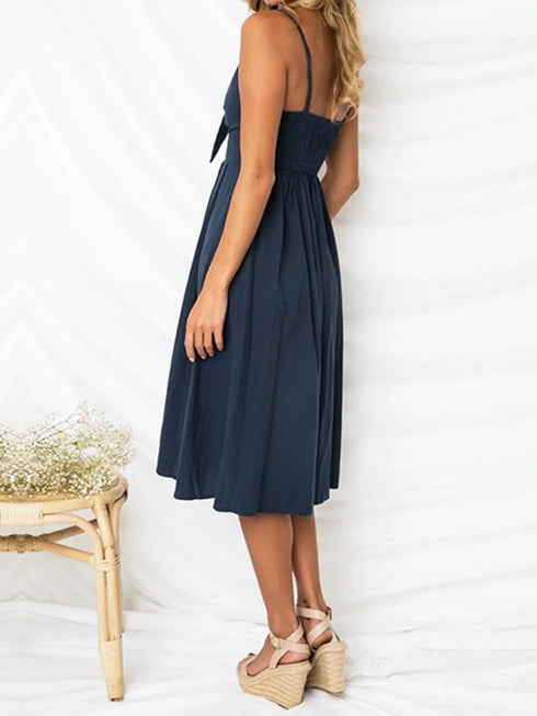 Smocked Sweetheart Cami Dress with Cutout & Tie Detail - Fashorio