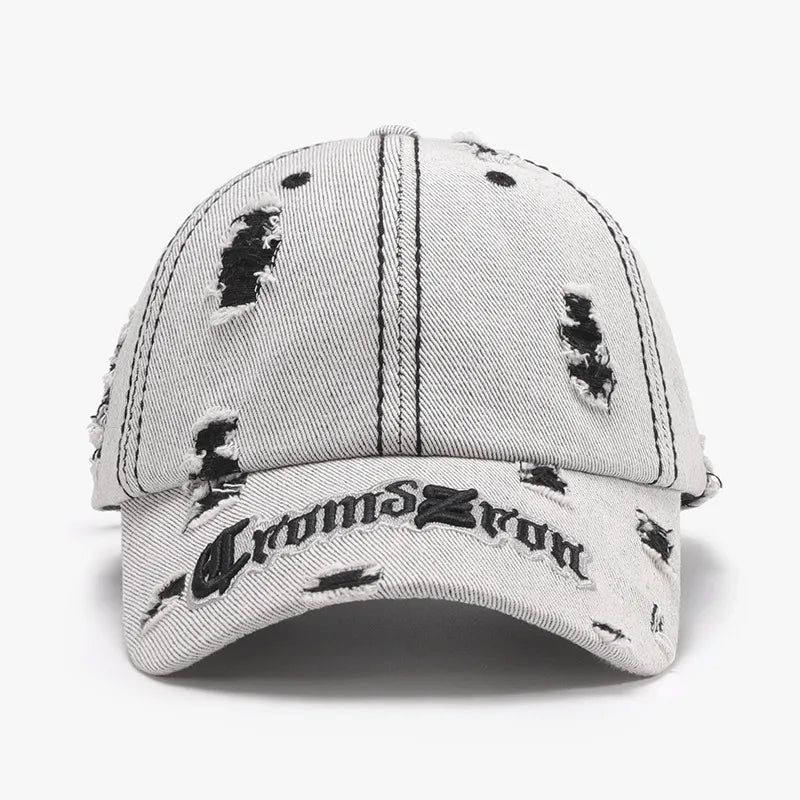 Distressed Letter Embroidered Baseball Cap Black One Size - Fashorio