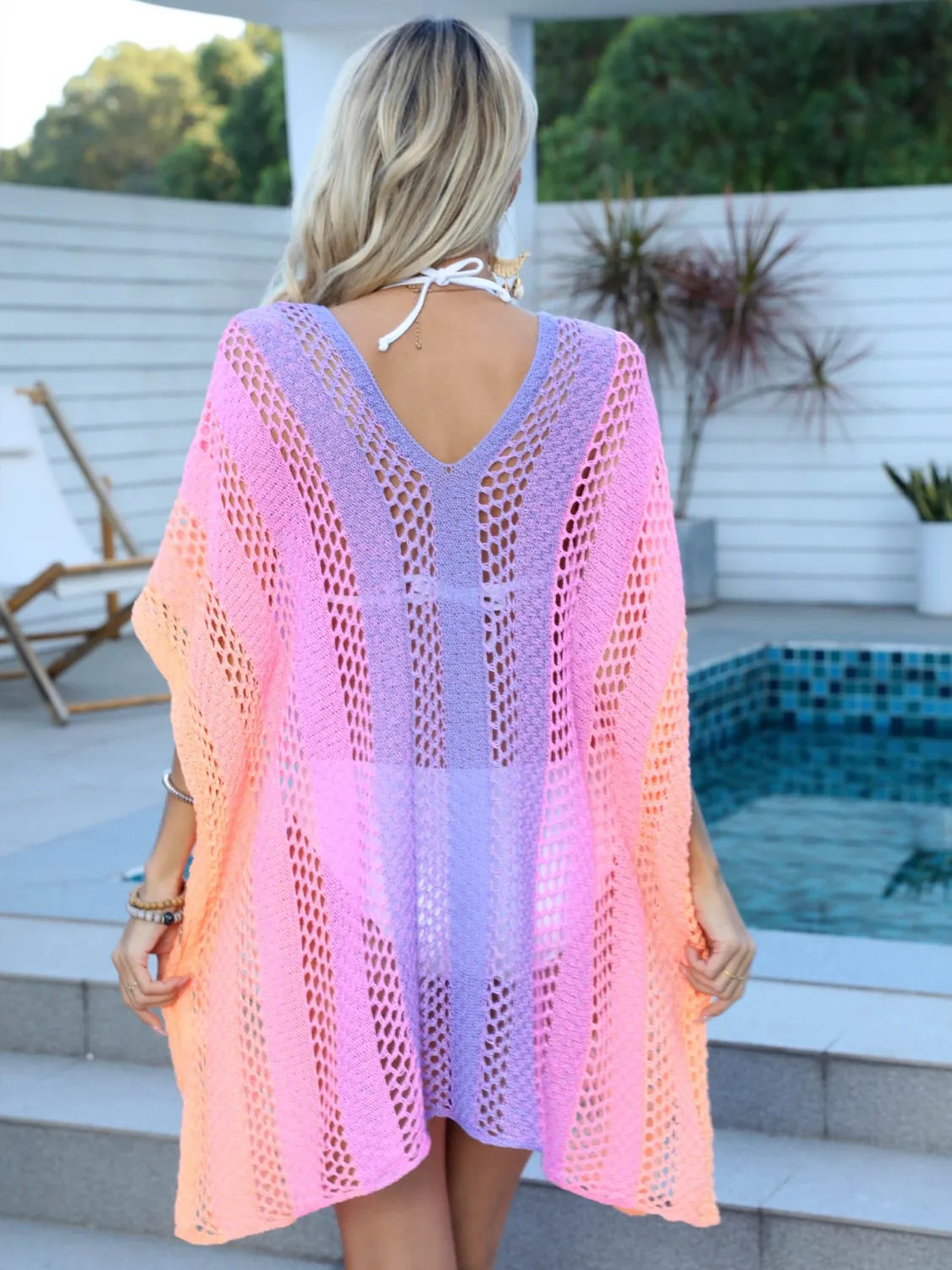 Rainbow Gradient Crochet Beach Cover Up - Fashorio