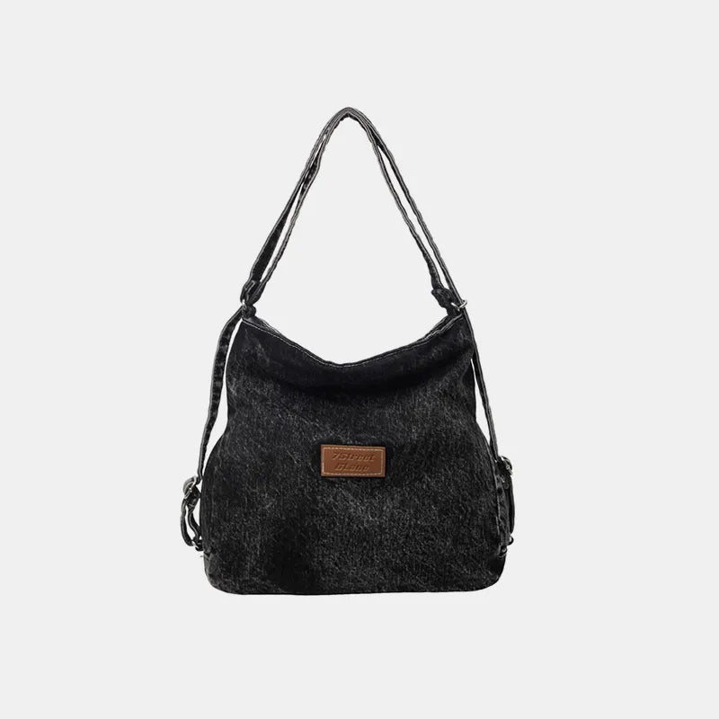Adjustable Strap Denim Shoulder Bag Black One Size - Fashorio