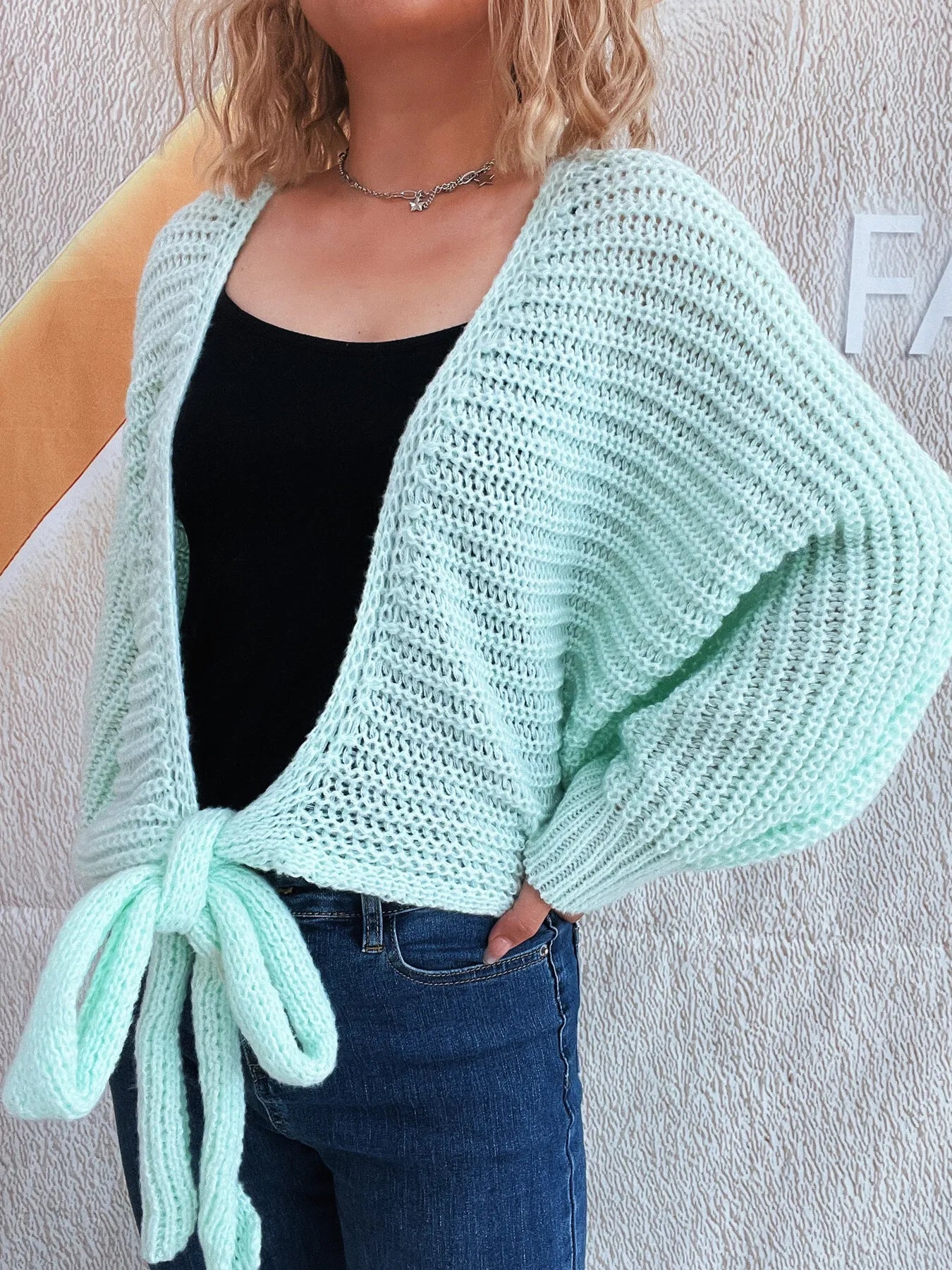 Tie Front Long Sleeve Cardigan - Fashorio