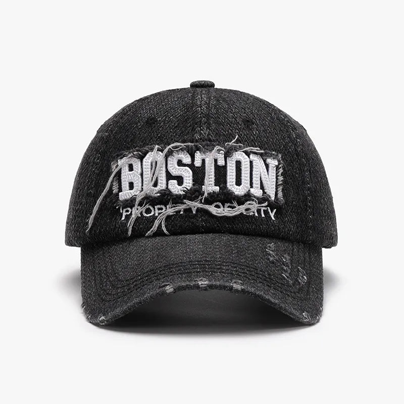 Letter Adjustable Cotton Baseball Cap Black One Size - Fashorio