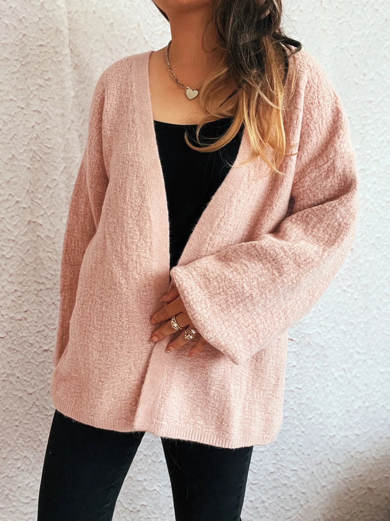 Open Front Long Sleeve Cardigan - Fashorio
