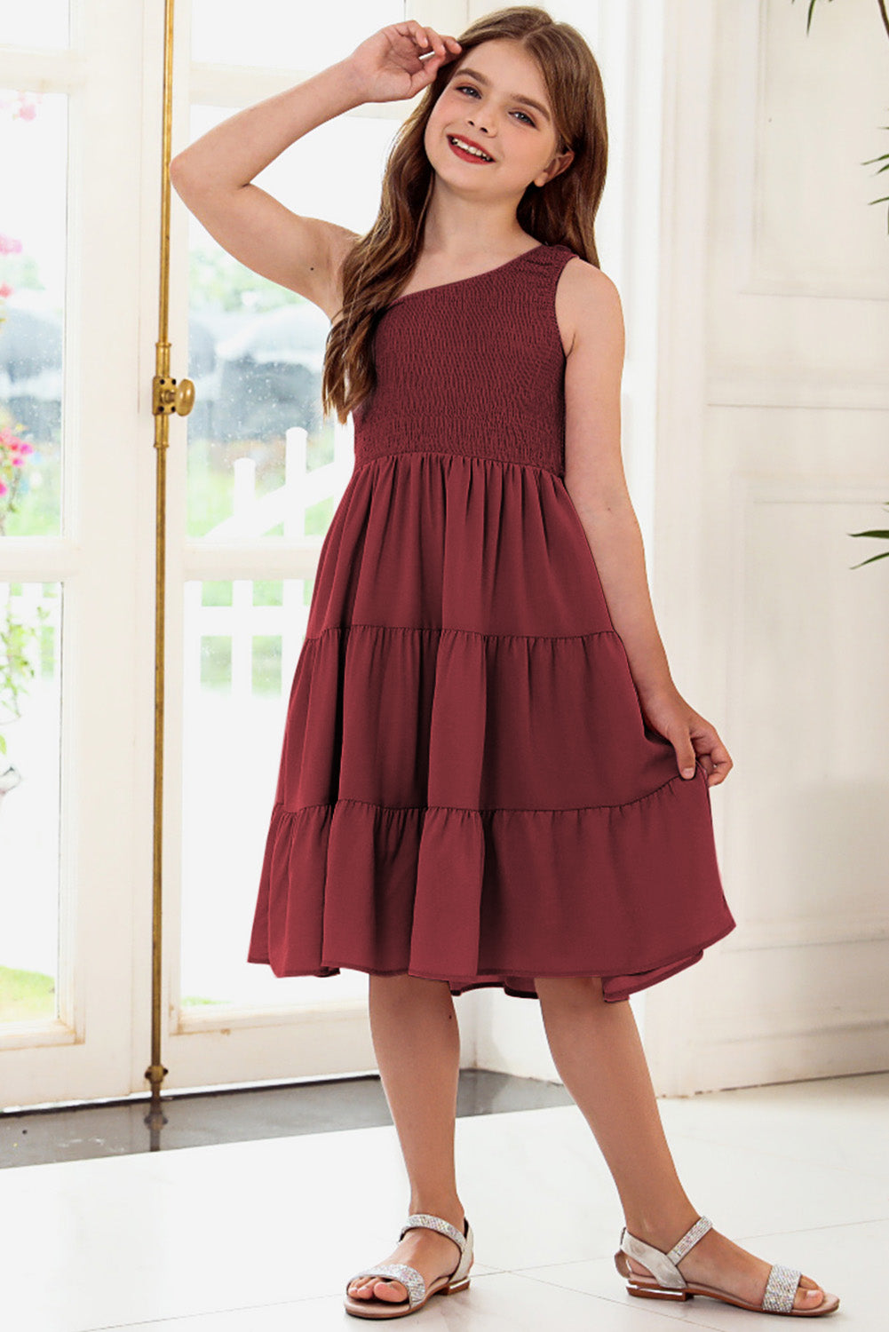 Plus Size One-Shoulder Sleeveless Tiered Dress - Fashorio