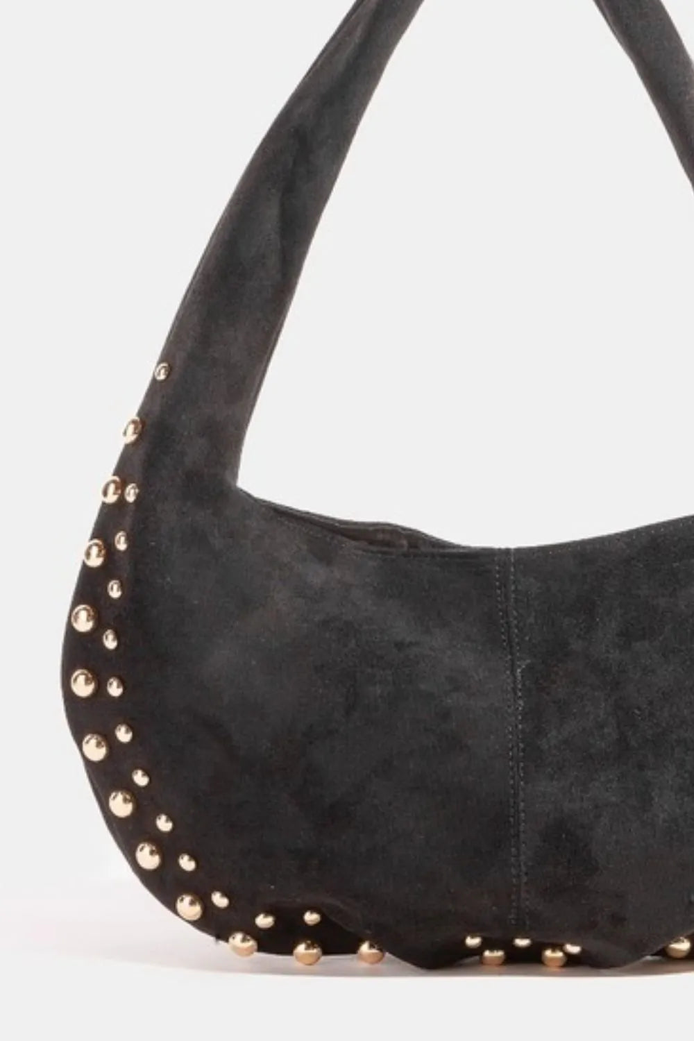 Fame Metallic Studded Faux Suede Hand Bag - Fashorio