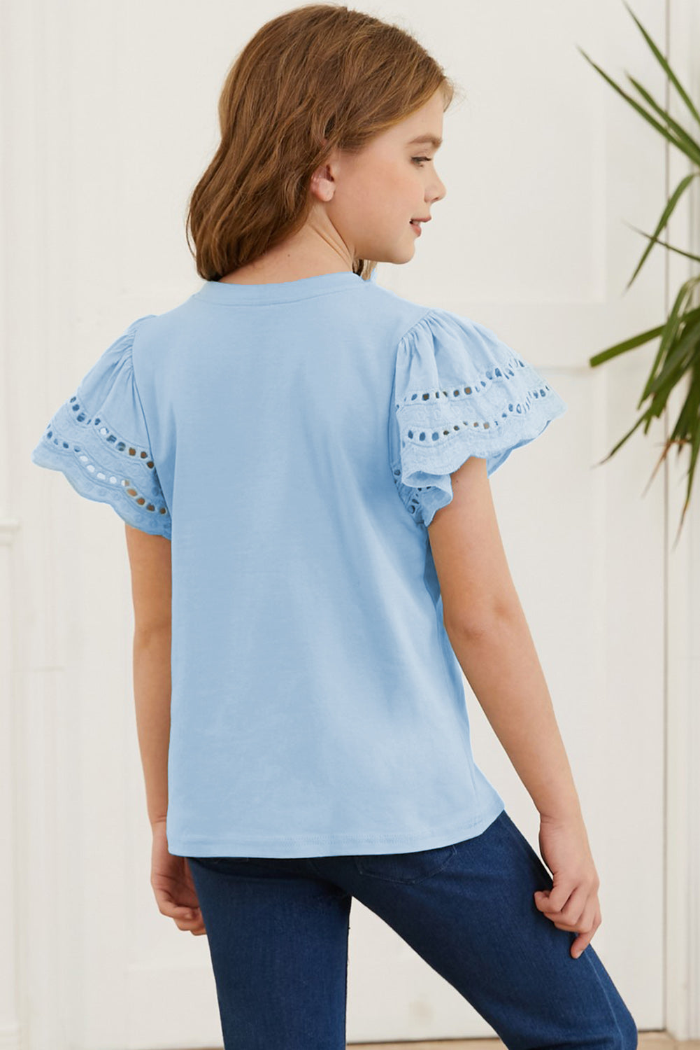 Round Neck Flutter Sleeve T-Shirt - Fashorio