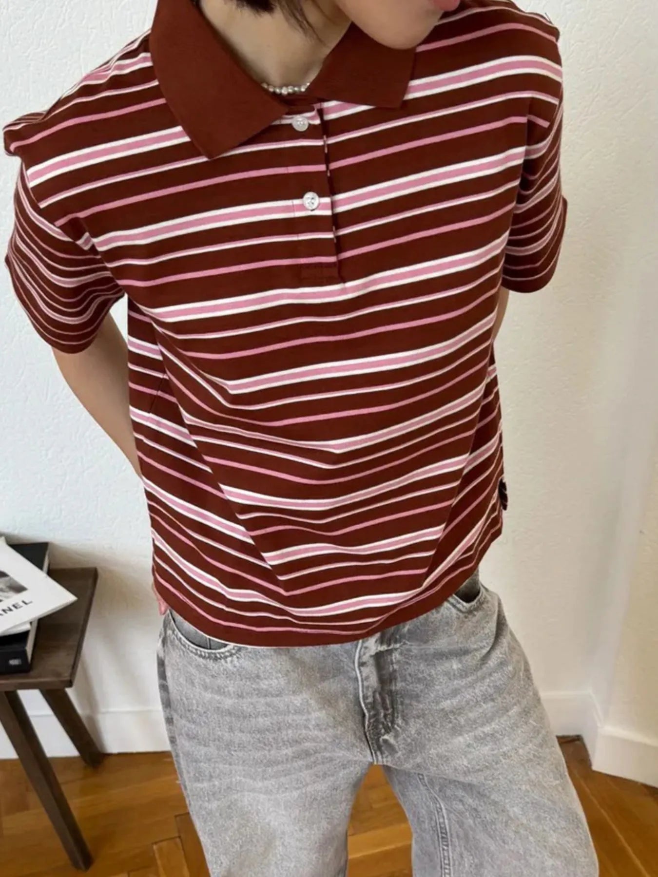 Striped Polo T-Shirt with Contrast Collar - Fashorio
