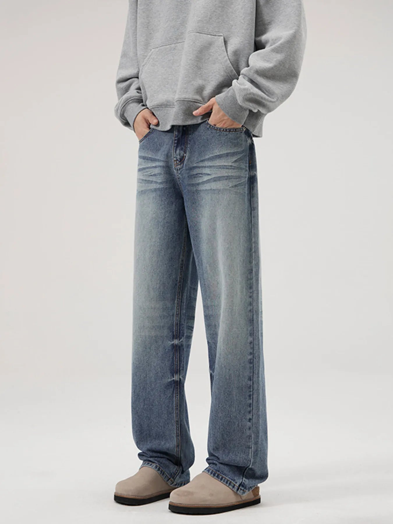 Men's Full Size Vintage Washed Wide Leg Relaxed Fit Jeans Plus Size - Fashorio