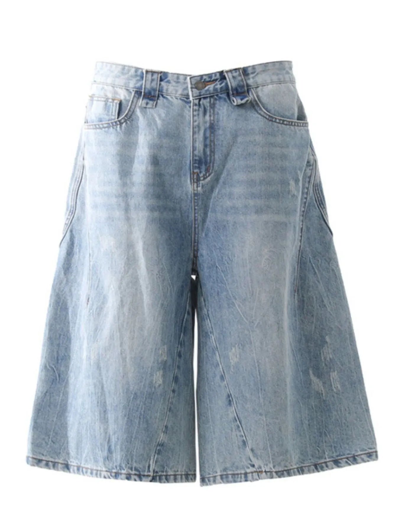 Men's Wide Leg Wash Denim Shorts Medium - Fashorio
