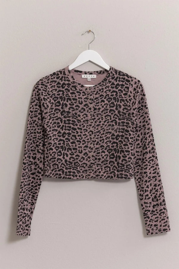 HYFVE Animal Print Snap Down Crop Cardigan Dusty Lavender - Fashorio