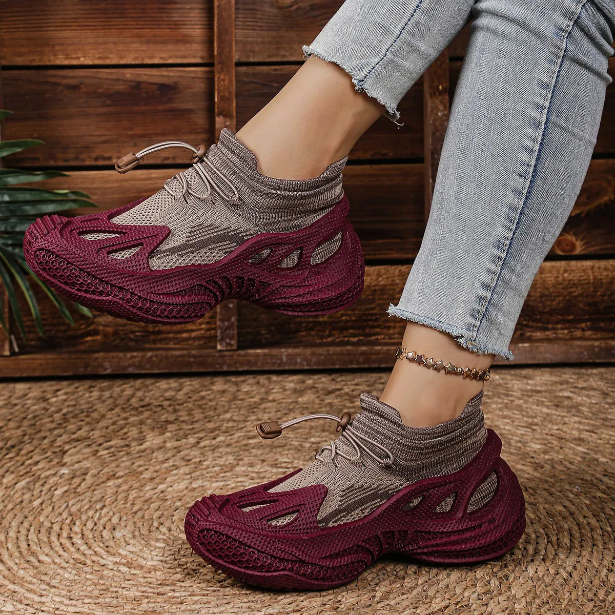 Lace Up Mesh Athletic Purple - Fashorio