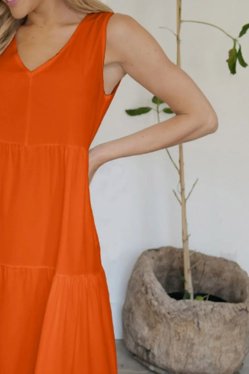 FAM-FAM Tiered V-Neck Sleeveless Dress - Fashorio