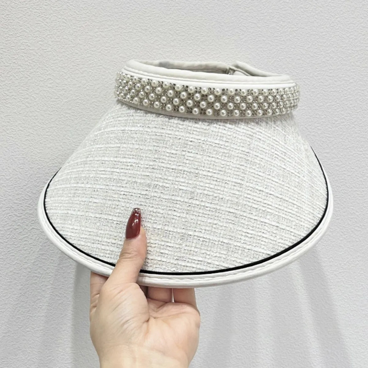 Pearl Detail Sunscreen Hat White One Size - Fashorio