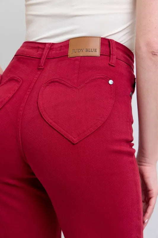 Judy Blue Full Size High Waist Heart Shaped Back Pockets 90's Straight Jeans Plus Size - Fashorio
