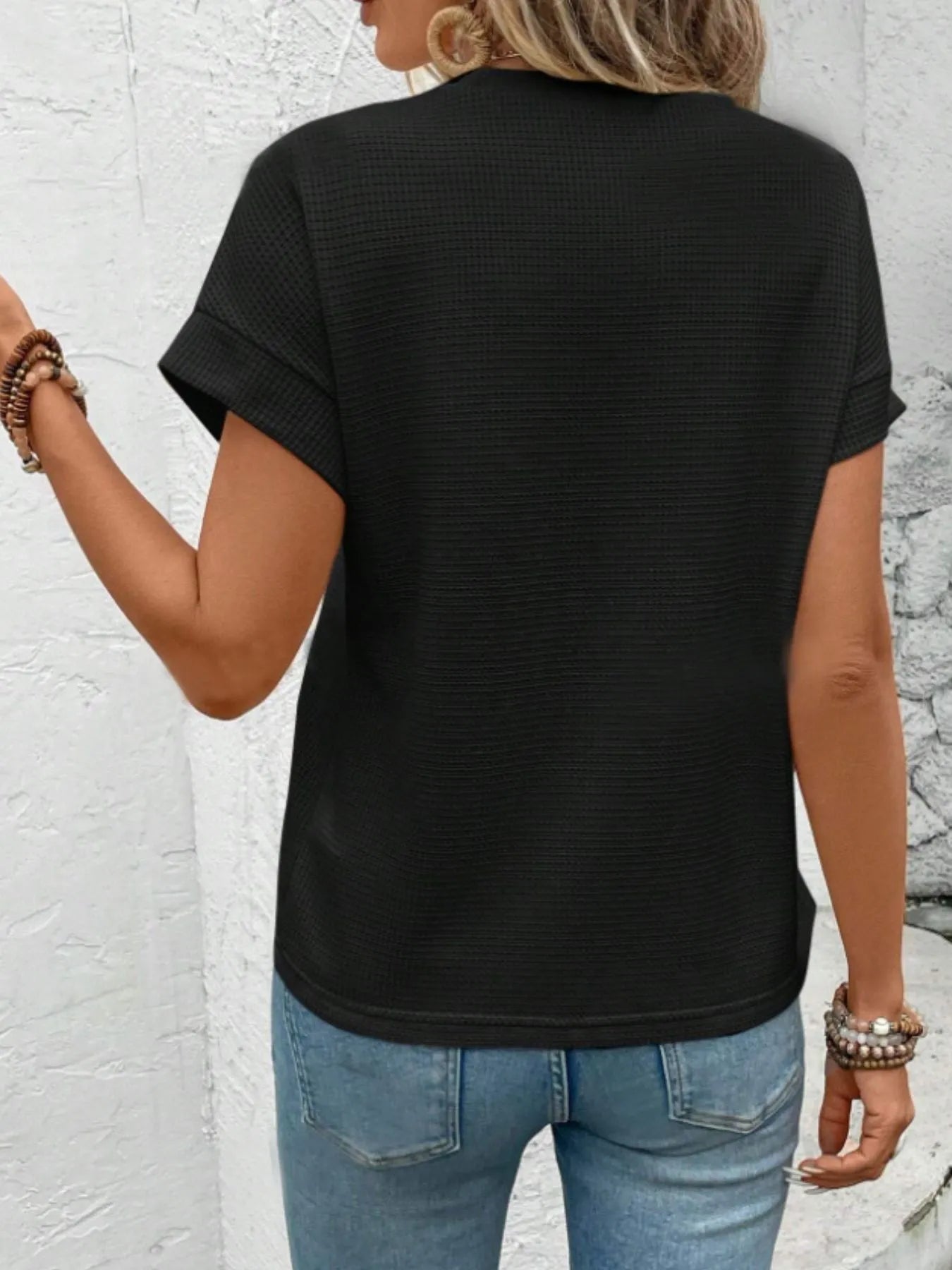 Full Size Waffle Knit Relaxed Fit T-Shirt Plus Size - Fashorio