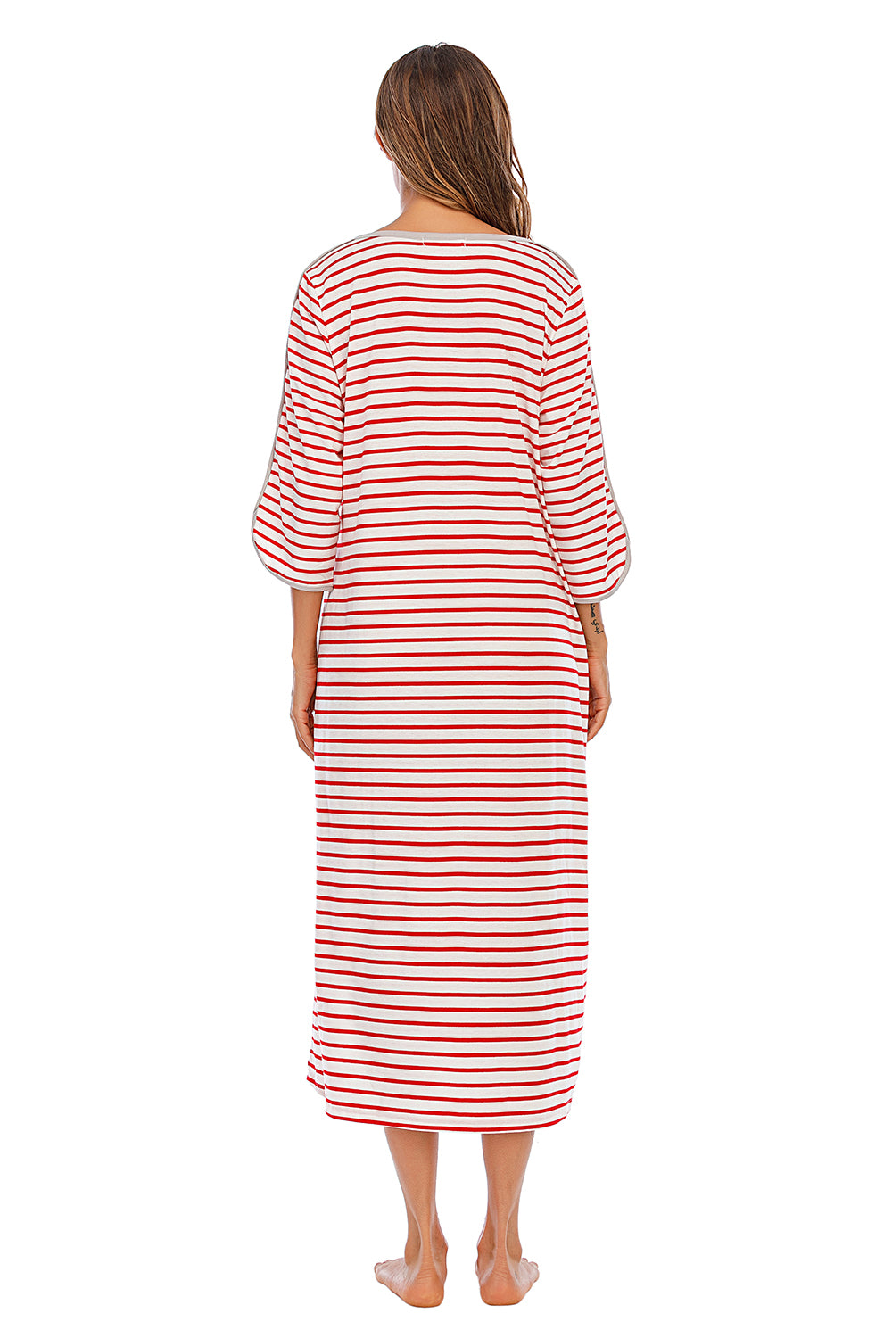 Round Neck Three-Quarter Sleeve Midi Night Dress - Fashorio
