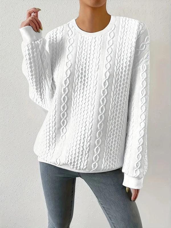 Round Neck Long Sleeve Sweatshirt White - Fashorio