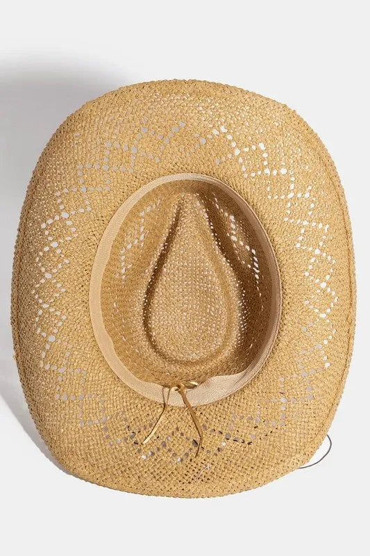 Fame Turquoise and Shell Star Beads Strap Western Straw Hat - Fashorio