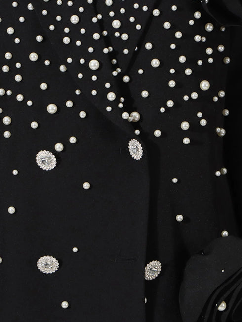 Pearl Embellished Double-Breasted Blazer - Fashorio