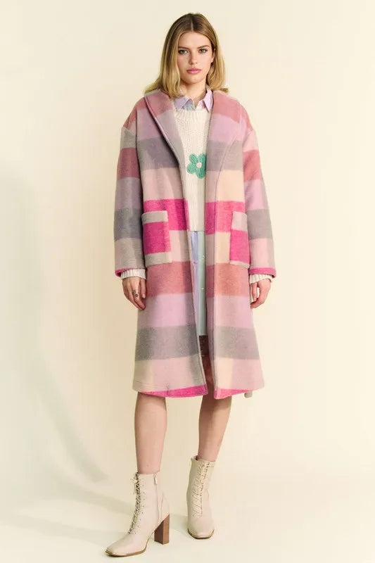 Davi & Dani Tied Color Block Collared Neck Coat - Fashorio