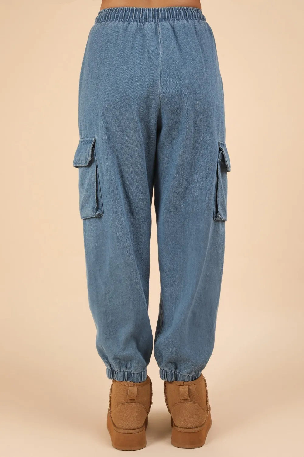 VERY J Washed Drawstring Jogger Cargo Jeans - Fashorio