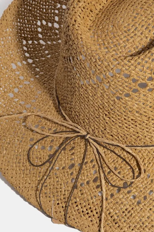Fame Turquoise and Shell Star Beads Strap Western Straw Hat - Fashorio