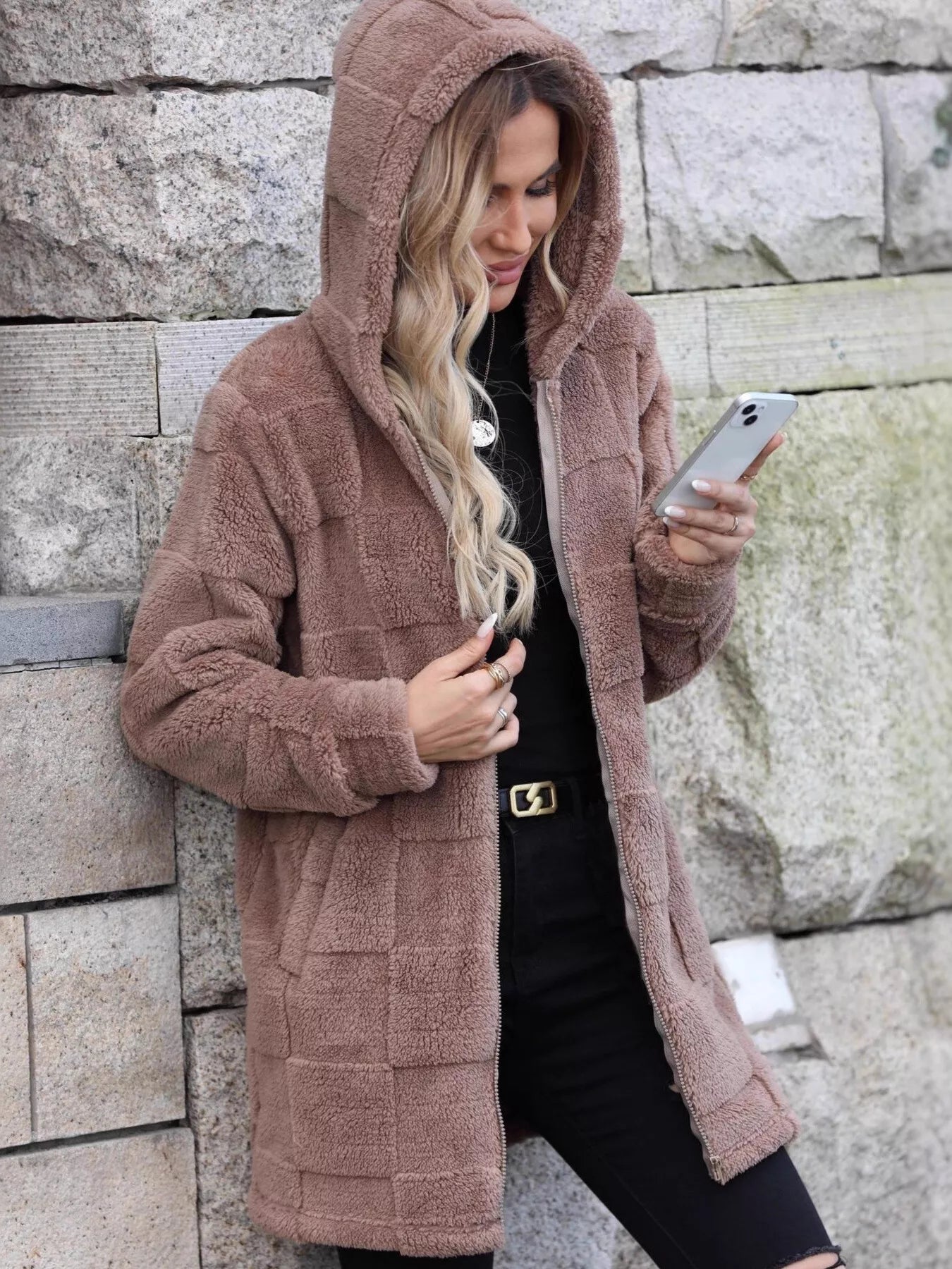 Fleece Zip Up Hooded Outerwear - Fashorio