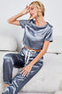 Satin Short Sleeve Crop Top and Joggers Lounge Set - Fashorio