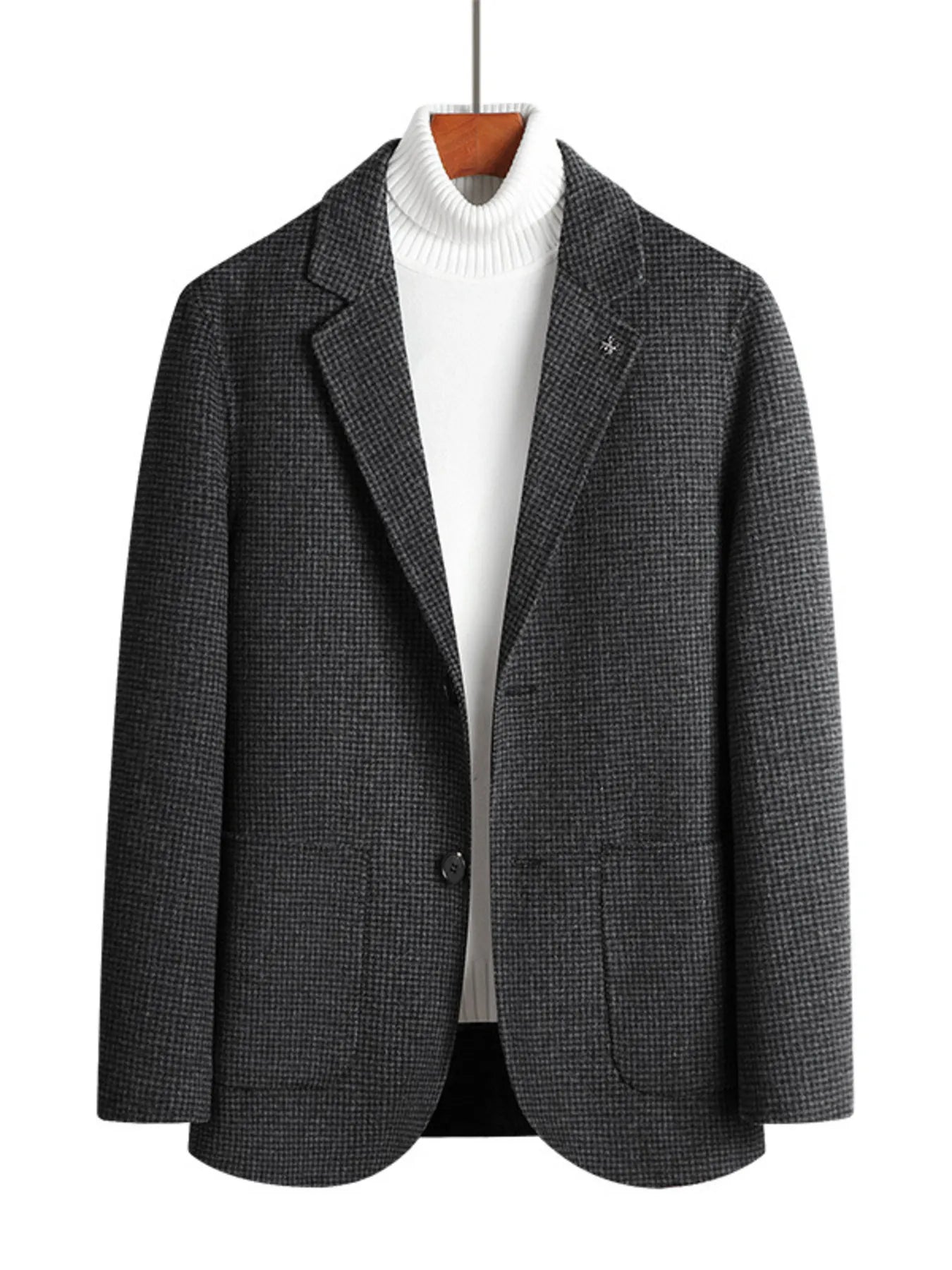 Men's Plus Size Lapel Collar Long Sleeve Blazer Gray Lattice - Fashorio