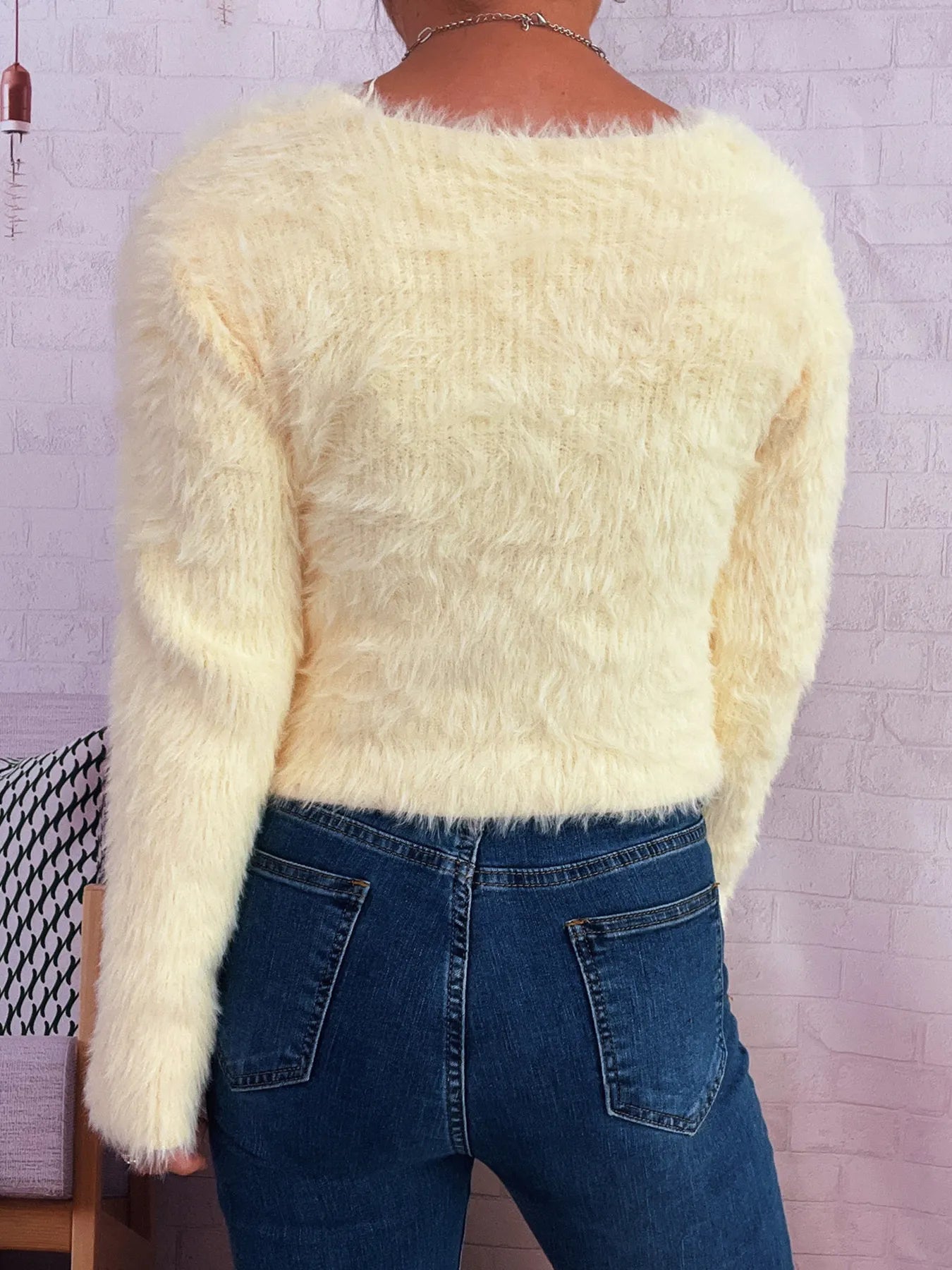 Fuzzy Heart Shape Button-Up Cardigan - Fashorio