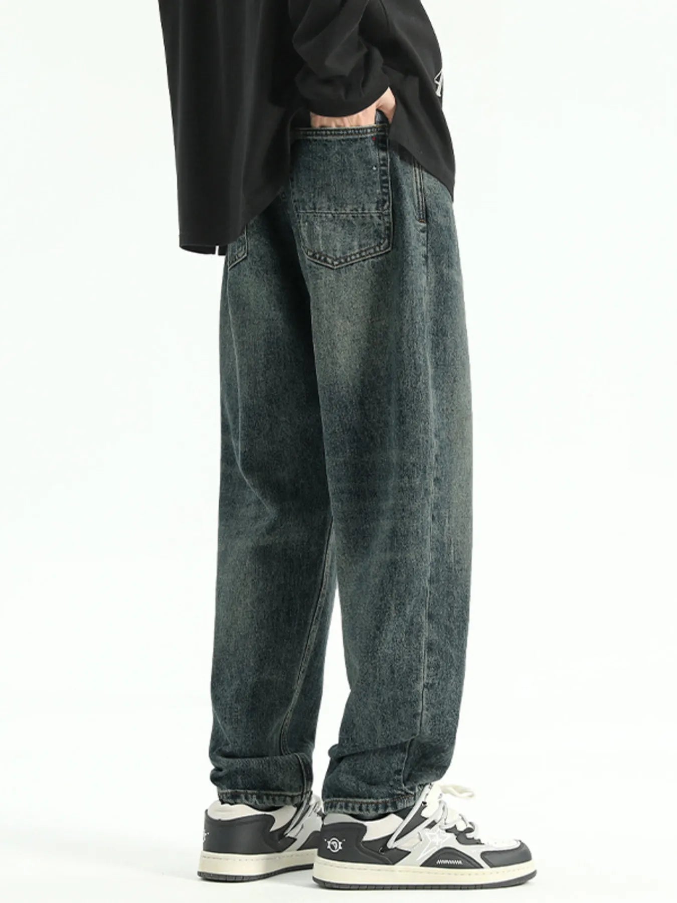 Men's Plus Size Washed Wide Leg Relaxed Fit Jeans - Fashorio