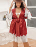 Plus Size Lace Patchwork Tie Front Robe - Fashorio