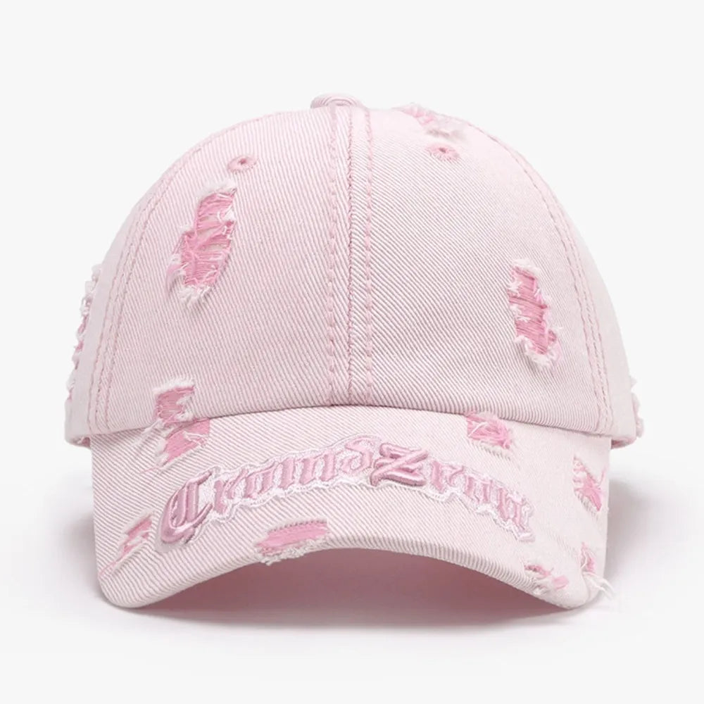 Distressed Letter Embroidered Baseball Cap Blush Pink One Size - Fashorio