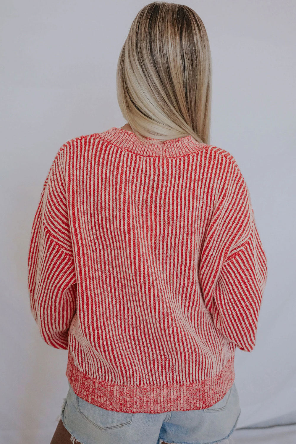 Dropped Shoulder Round Neck Sweater - Fashorio