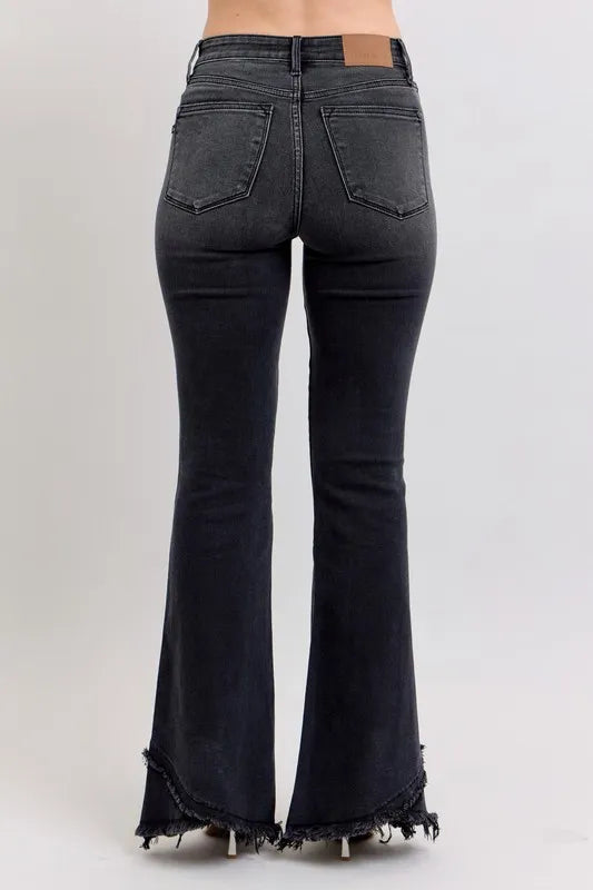 Judy Blue Full Size High Waist Flare W/ Mock Fray Tulip Hem Plus Size - Fashorio