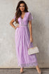 Scalloped Trim Lace Plunge Dress Lavender - Fashorio