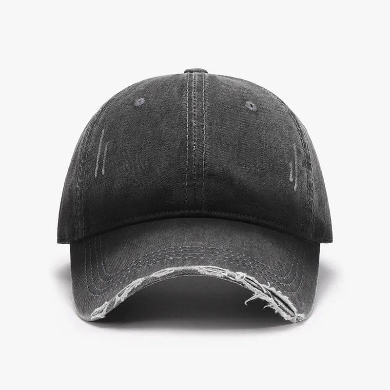 Distressed Washed Adjustable Baseball Cap Black One Size - Fashorio