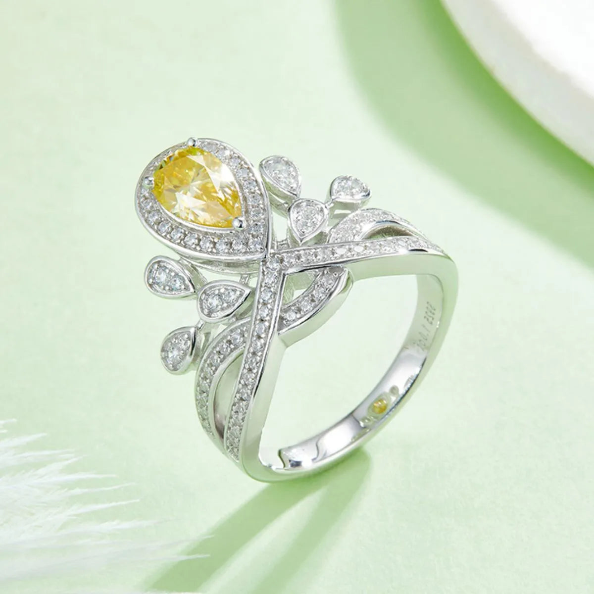 1 Carat Moissanite 925 Sterling Silver Ring Yellow - Fashorio