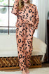 Leopard Round Neck Top and Drawstring Pants Lounge Set Leopard - Fashorio